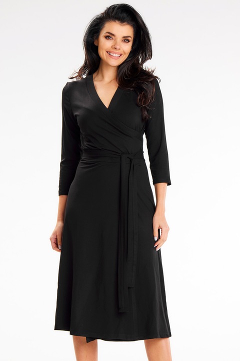 Midi Rochie Maneca trei sferturi A653, Negru