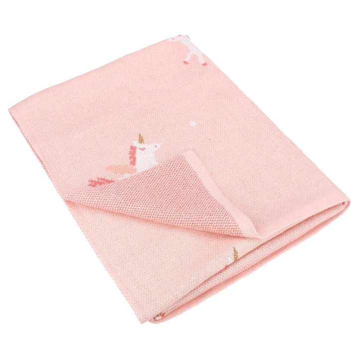 Gyerek takaró, Kidzroom, Unicorn Stella, 100% pamut, rózsaszín, 100x80cm