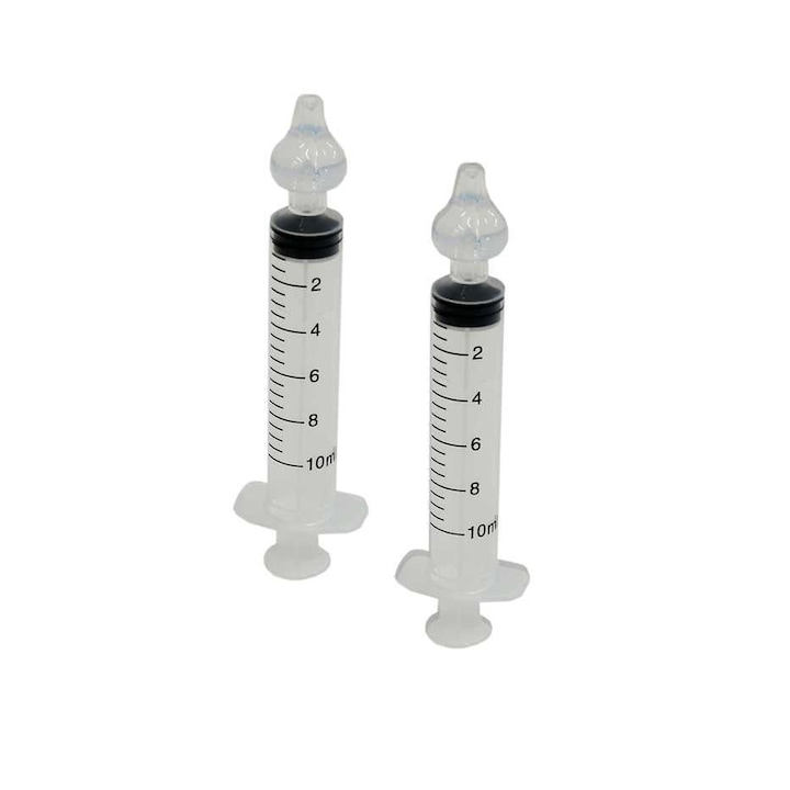 Set 2 aspiratoare nazale Bo Jungle, Forma seringa, Silicon, 10 ml, 3x3x11.5 cm, Alb