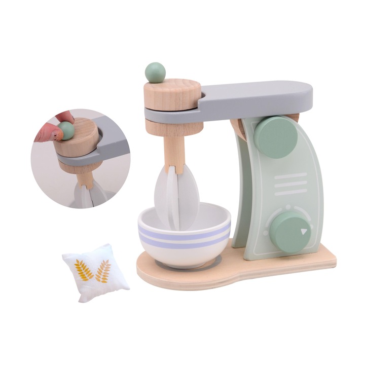 Fából készült mixer gyerekeknek, Joueco, tálal, 17,2x10x17,9 cm, környezetbarát