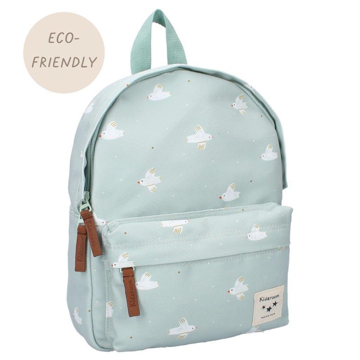Rucsac pentru copii Kidzroom Paris Harmony, mint, 31x23x8cm, din poliester reciclat