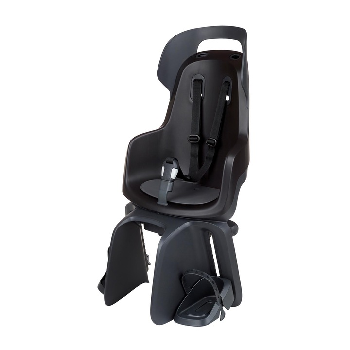 Fotelik copii bicicleta Bobike GO RS, suport bagaj, spatar reglabil, protectie spate, negru
