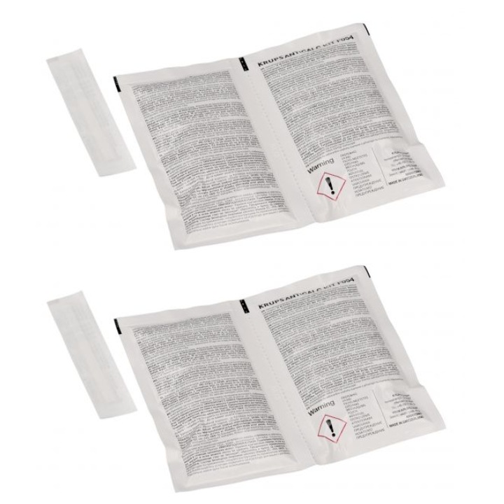 GROUPE SEB F054001A Комплект разтвор за отстраняване на котлен камък за еспресо машина Krups, 4 сашета с разтвор за отстраняване на котлен камък + 2 тестера