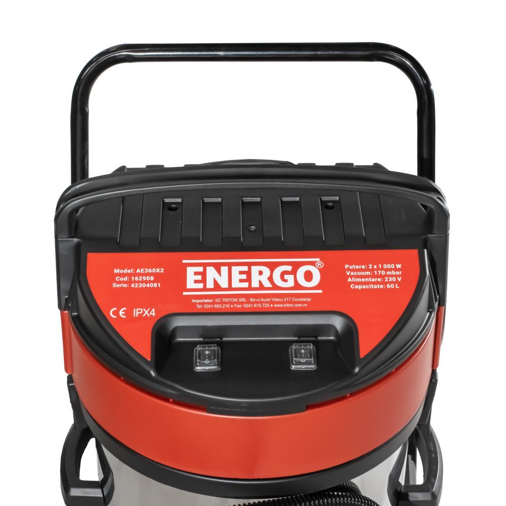 Aspirator AE360X2 utilizare uscat-umed volum 60 L vacuum 170 mbar 2x1000 W Energo