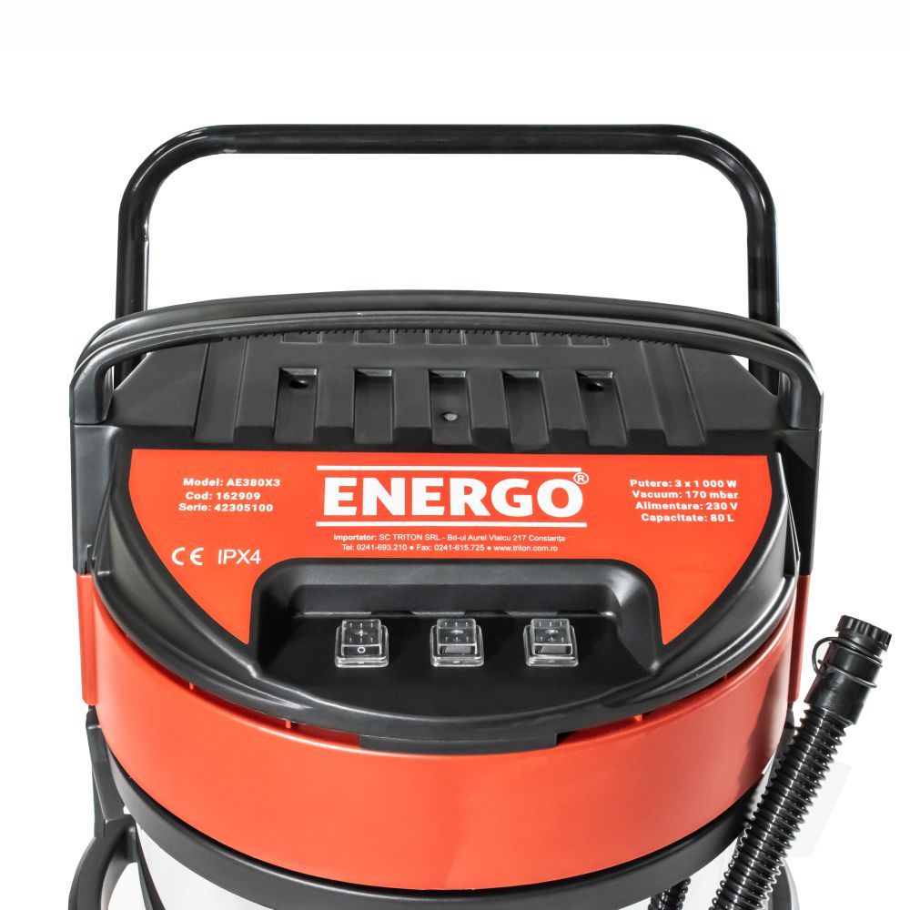 Aspirator AE380X3 utilizare uscat-umed volum 80 L vacuum 170 mbar 3x1000 W Energo