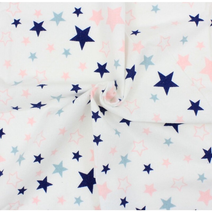 Cearceaf patut, flanel, 2 fete stelute roz, 140x70 cm, alb