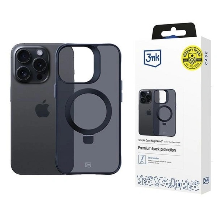 Husa de protectie 3MK Smoke Case Mag&Stand pentru iPhone 15 Pro, suport integrat, negru, 2mm