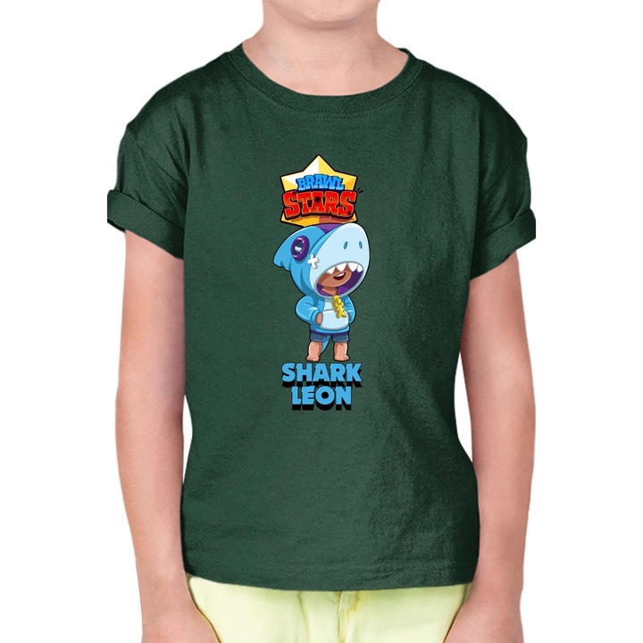 Gyerek rövid ujjú póló Brawl Stars Battle Royale Legendary Brawler Battle Arena OPT Leon Shark Costume 1, Sötétzöld