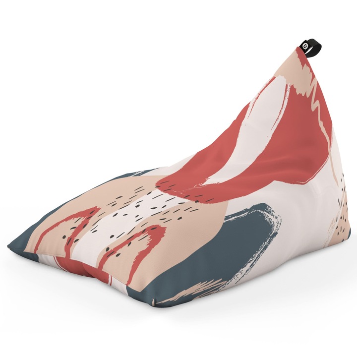 Fotoliu Updeco Puf Bean Bag tip Lounge, sac interior, impermeabil, indoor/outdoor, cu maner, 140 x 80 x 65 cm, Bej Cu Model Rosu Si Gri