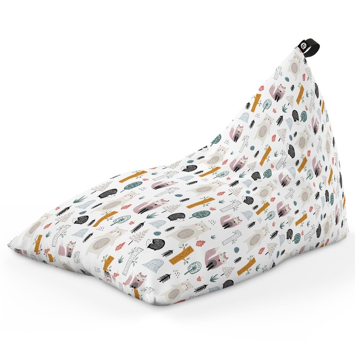 Fotoliu Updeco Puf Bean Bag tip Lounge, sac interior, impermeabil, indoor/outdoor, cu maner, 140 x 80 x 65 cm, Arici Si Vulpe Alb