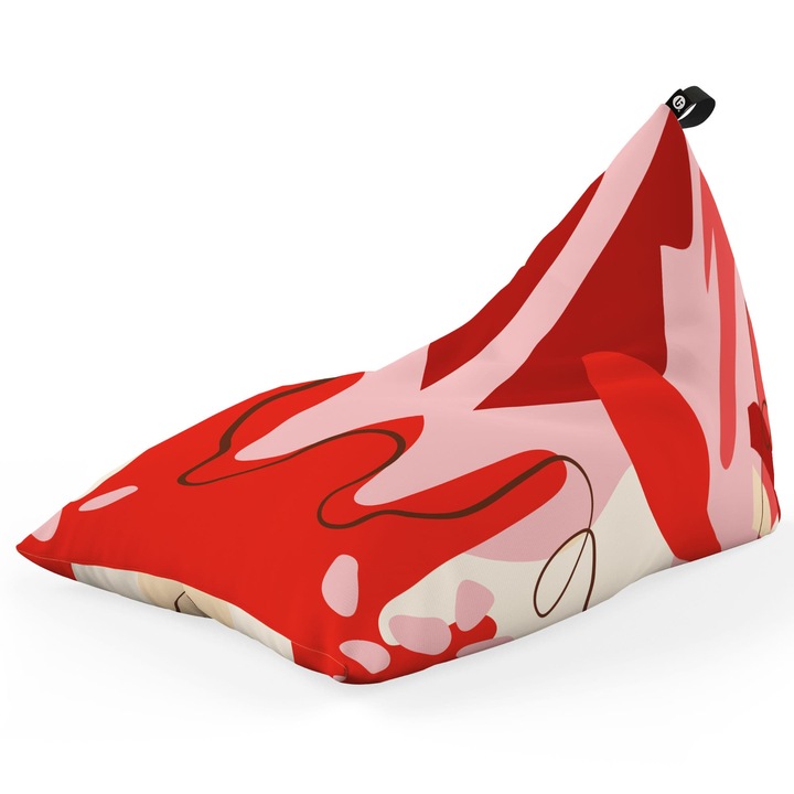 Fotoliu Updeco Puf Bean Bag tip Lounge, sac interior, impermeabil, indoor/outdoor, cu maner, 140 x 80 x 65 cm, Abstract Jungle Rosu