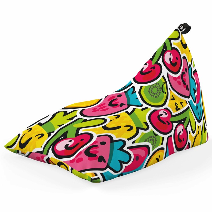 Fotoliu Updeco Puf Bean Bag tip Lounge, sac interior, impermeabil, indoor/outdoor, cu maner, 140 x 80 x 65 cm, Kawaii Fruits