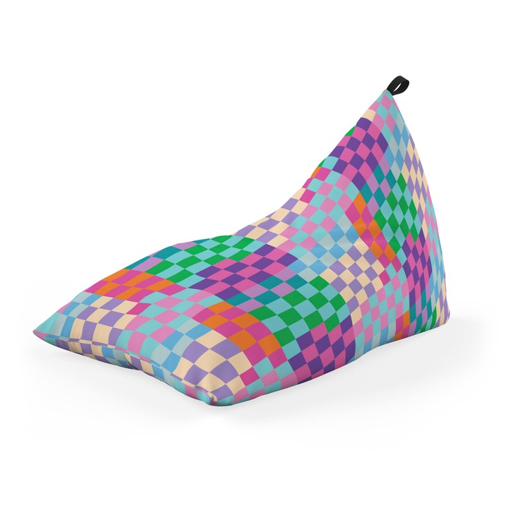 Fotoliu Updeco Puf Bean Bag tip Lounge, sac interior, impermeabil, indoor/outdoor, cu maner, 140 x 80 x 65 cm, Squares