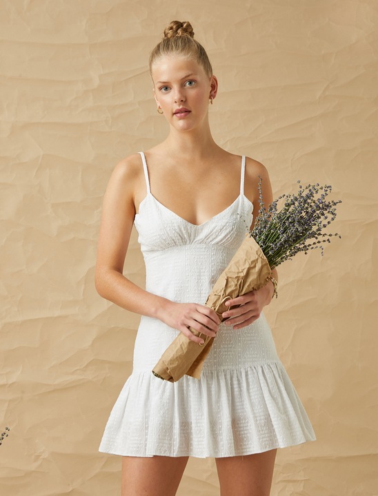 KOTON, Rochie mini cu broderii, Alb, XS