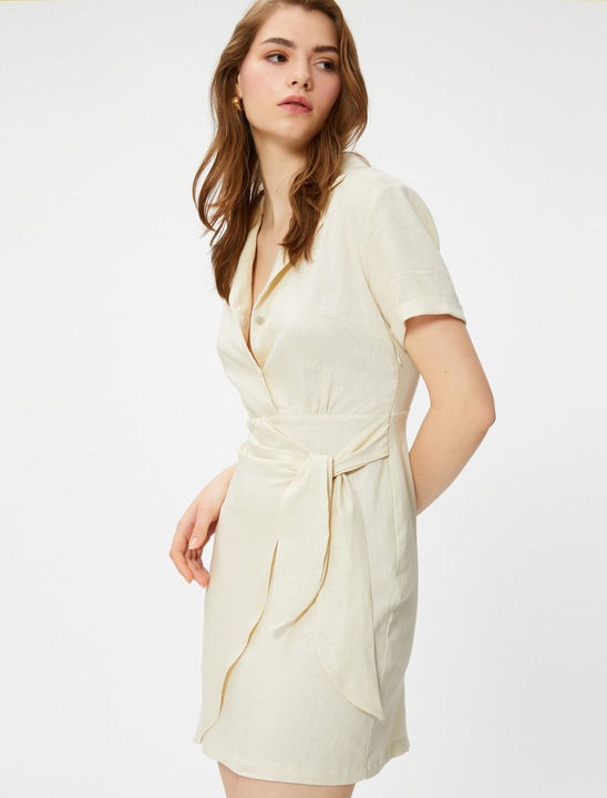 KOTON, Rochie din amestec de in, Bej, S