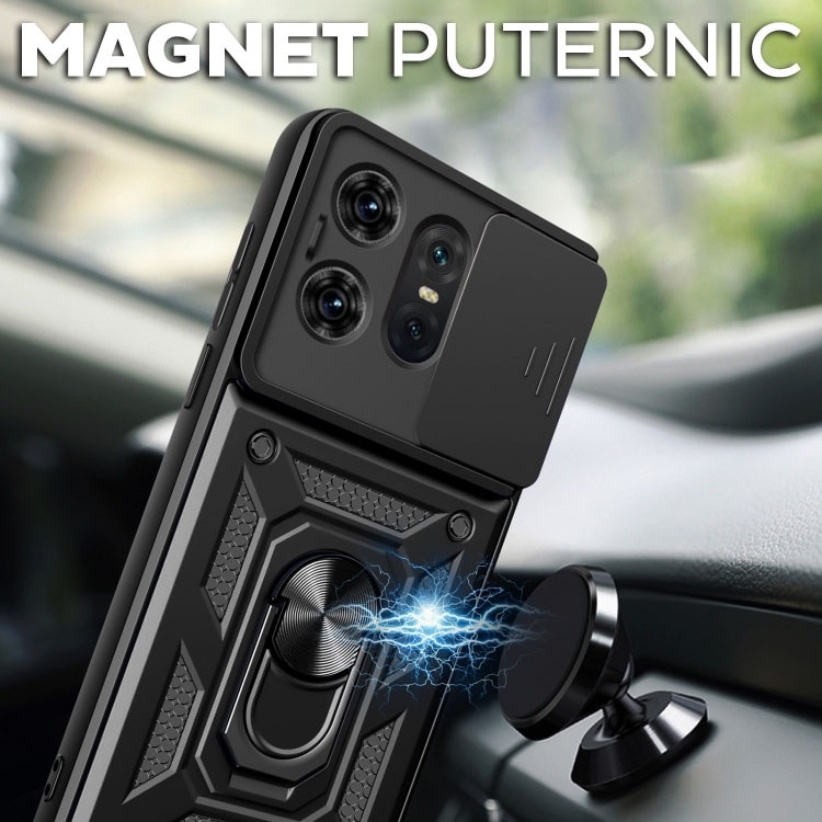 Husa pentru Motorola Edge 50 Pro Premium Hybrid Armor Kickstand, Slider Camera, Antisoc, Protectie Superioara, Negru
