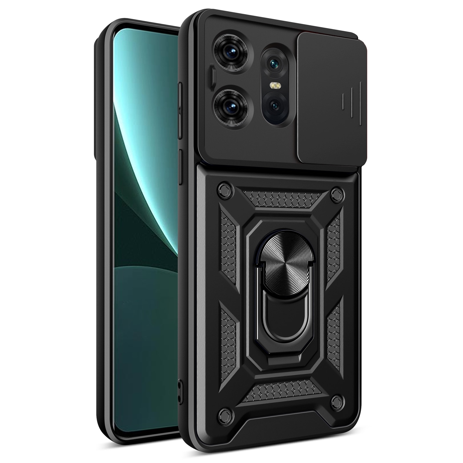 Husa pentru Motorola Edge 50 Pro Premium Hybrid Armor Kickstand, Slider Camera, Antisoc, Protectie Superioara, Negru