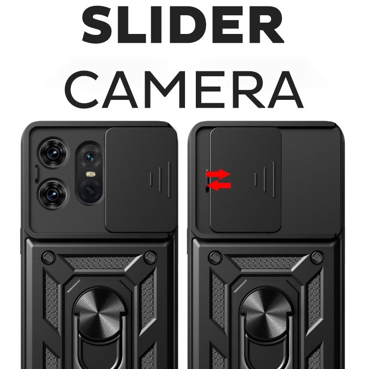 Husa pentru Motorola Edge 50 Pro Premium Hybrid Armor Kickstand, Slider Camera, Antisoc, Protectie Superioara, Negru