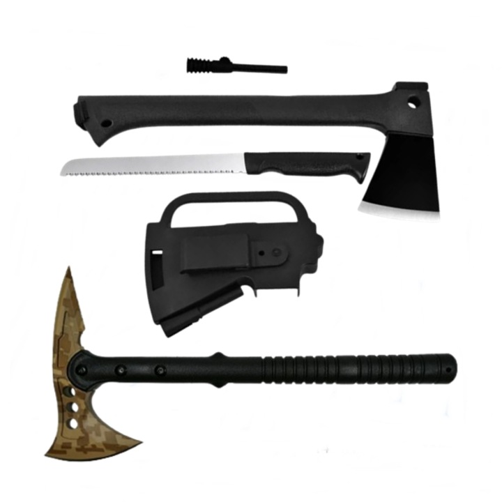 Многофункционална брадва за оцеляване Depox, черна стомана, 39 см