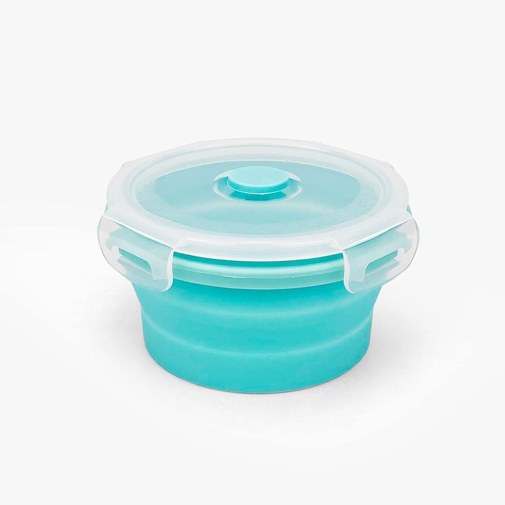 Set 2 cutii alimentare pliabile din silicon, 500ml + 800ml, albastru, verde, roz