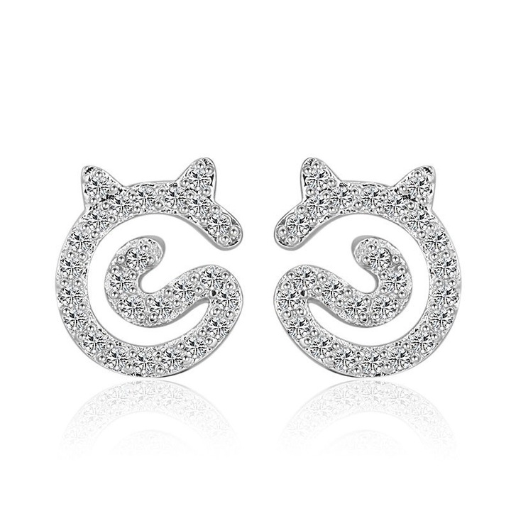 Haiaveng Fülbevaló 925, macska modell, cirkon, 10 mm, női, ezüst