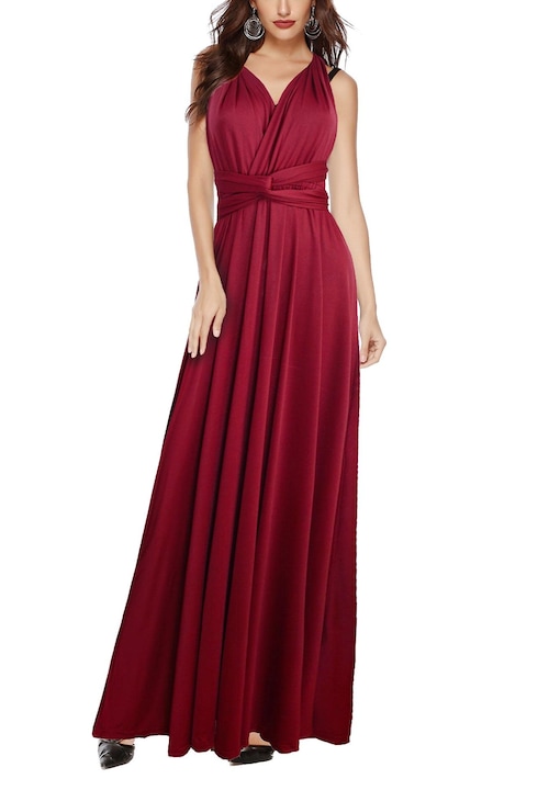 Női ruha, Jormftte, hosszú, V-nyakú, burgundi