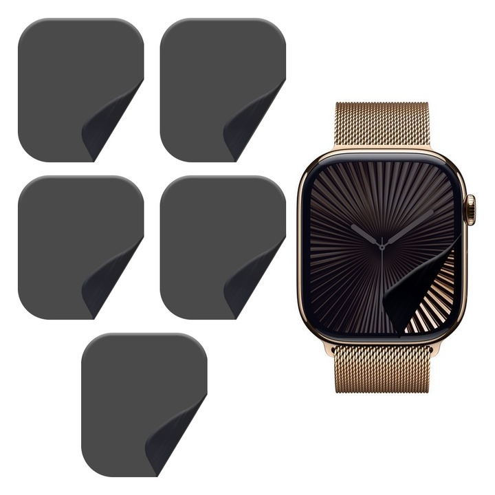 Set 6x Folii de Protectie Privacy pentru Apple Watch Seria 10 46mm, Silicon Hydrogel Regenerabil, Flexible Hydro-Crystal, Instalare Usoara, Optim Full Protection, Negru