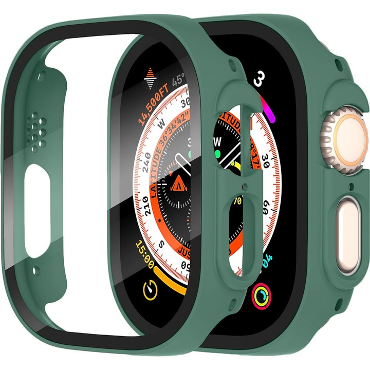 Husa cu Folie CASEY STUDIOS™ compatibila cu Apple Watch Ultra - 49MM, Protectie 360°, Policarbonat Dur, Ultra-Subtire, Anti-Soc Full Screen, Sticla 9H, Marine