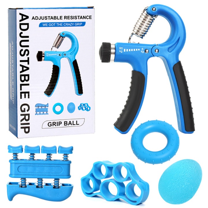 Set 5 extensoare pentru tonifierea mainilor, ajustabile, albastru