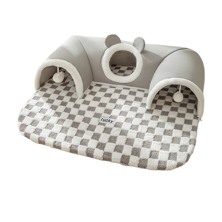 Macska kanapé, Szürke, 55x40x20cm, pamut, mintás