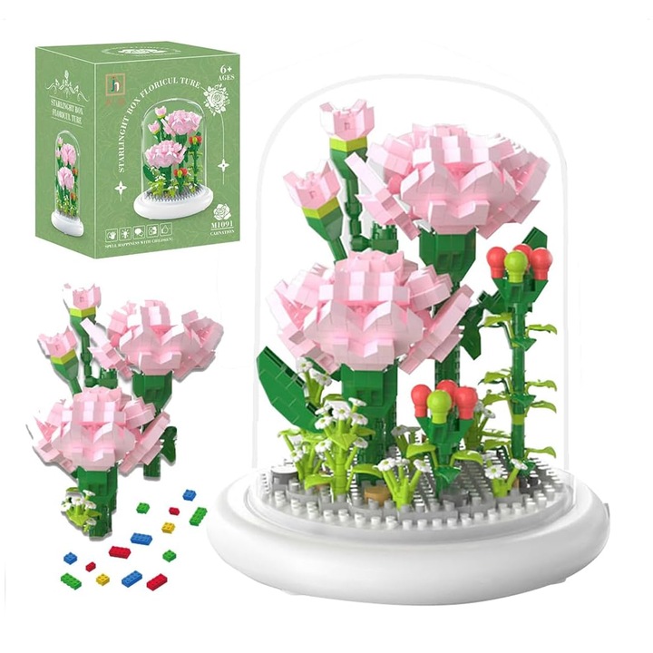 Set de constructie flori artificiale, 624 piese, pentru adulti si copii