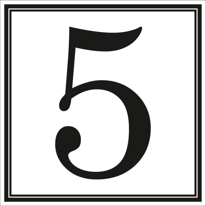 Sticker numar 5 Sun Prints, autocolant, reflectorizant, negru, forma patrata, 10 x 10 cm