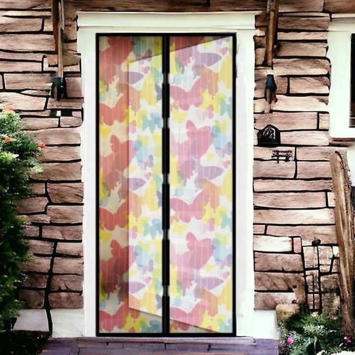 Perdea anti-tantari usa magnetica 100x210cm Fluturi colorati - Usor de instalat, Lavabila, Rezistenta UV