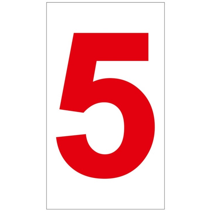 Sticker numar 5 Sun Prints, autocolant, reflectorizant, rosu, forma dreptunghiulara, 16.5 x 9.4 cm