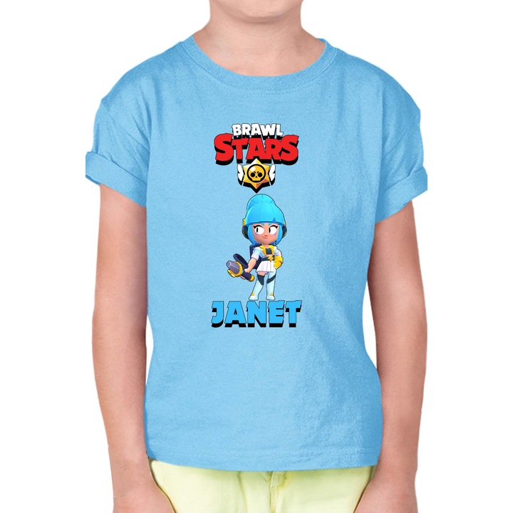 Tricou cu maneca scurta pentru copii Brawl Stars Battle Royale Legendary Brawler Battle Arena OPT Janet Pop Star, Albastru deschis