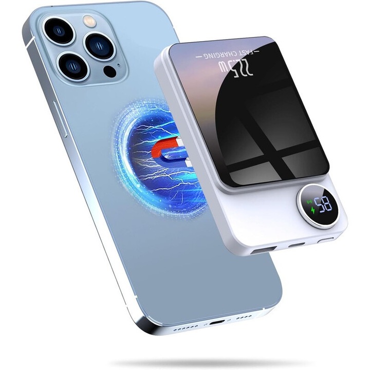 Външна магнитна батерия 10000mAh, бързо зареждане 22.5W, съвместима с iPhone 15/14/13/12, компактни размери