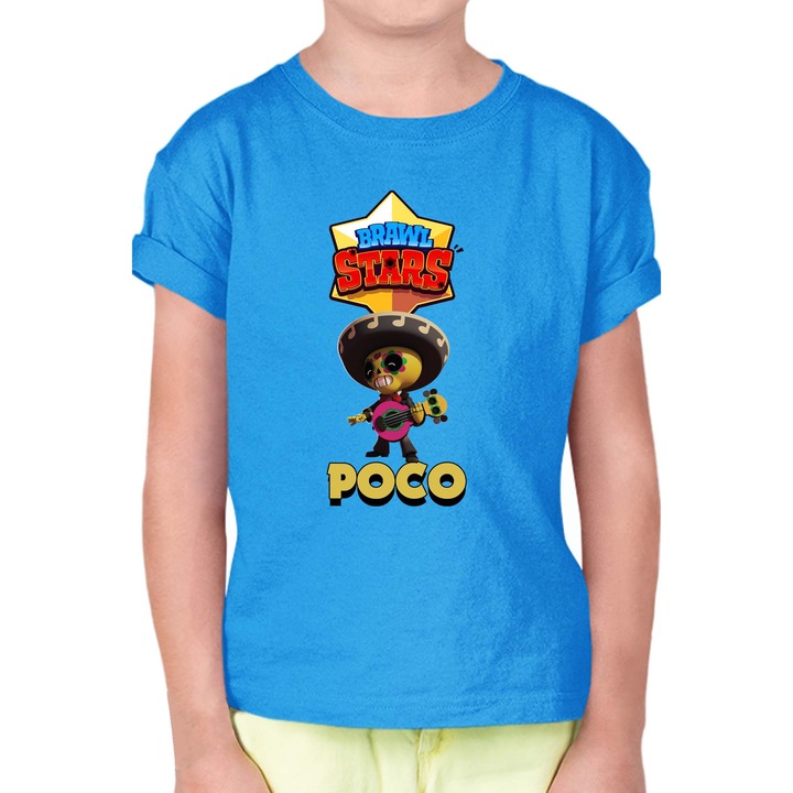 Gyerek rövid ujjú póló Brawl Stars Battle Royale Legendary Brawler Battle Arena OPT Poco Skin 2, Azúrkék