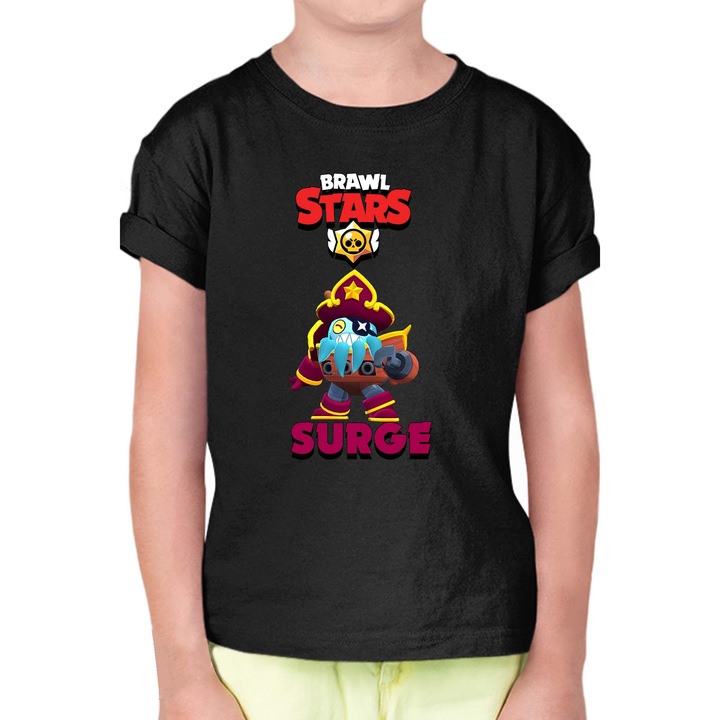 Детска тениска къс ръкав Brawl Stars Battle Royale Legendary Brawler Battle Arena OPT Surge 2, Черен
