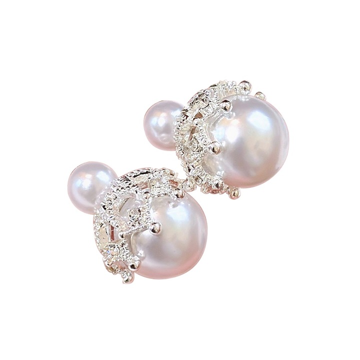 Ötvözet gyöngyös fülbevaló, PRAISEFINE, 1,3 cm és 0,6 cm, fehér arany, francia stílus