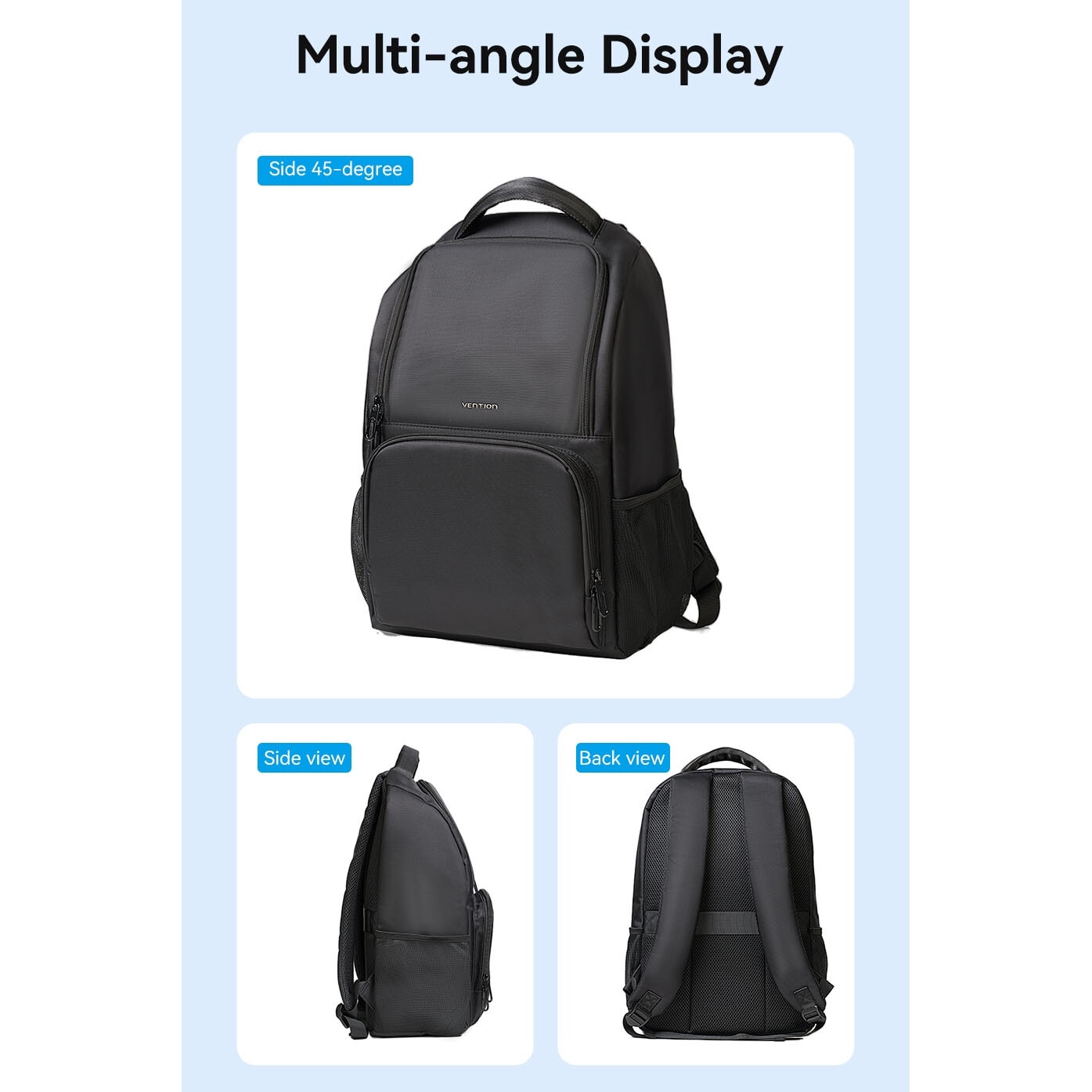 Rucsac laptop, VENTION, KRL, Poliester, 15.6 inch, port USB, Impermeabil, Negru, 45 x 30 x 20cm