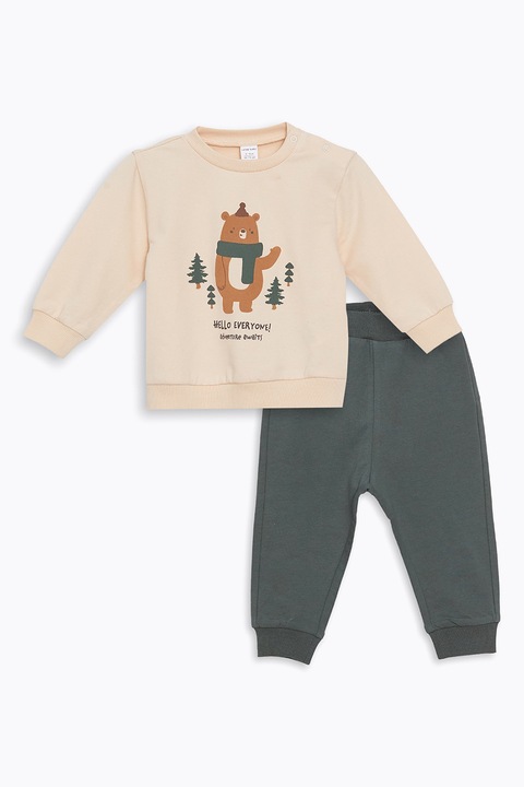 LC WAIKIKI, Set de pantaloni de trening si bluza de trening, Gri/Bej deschis, 74-80 CM