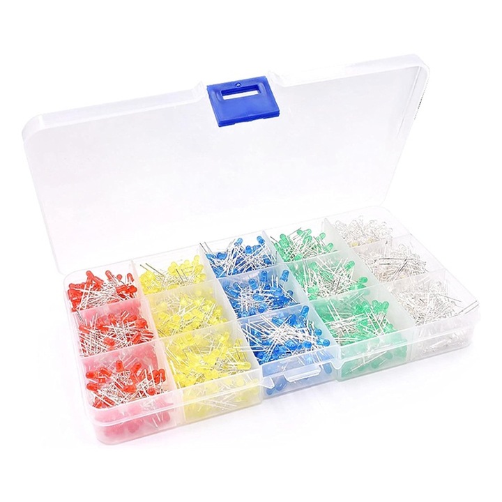 Set 500 LED-uri dioda, Rqiurpn, 3mm si 5mm, cutie de depozitare, diferite culori
