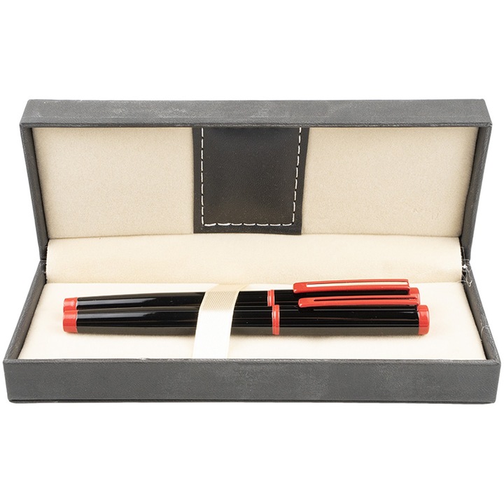 Tolltartó + toll készlet, Nebo, Fekete piros, fekete tokkal