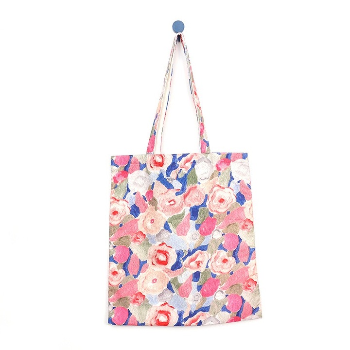 Kézitáska, bevásárló táska, Pamut, Összehajtható, Nagy kapacitású, 34x38cm, Rózsaszín