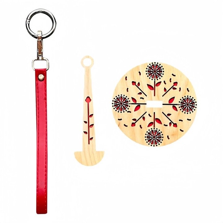 Suport portabil pentru bile de lana, Suport pentru fir de tricotat, suport de mana din lemn, banda de incheietura din piele, rosu