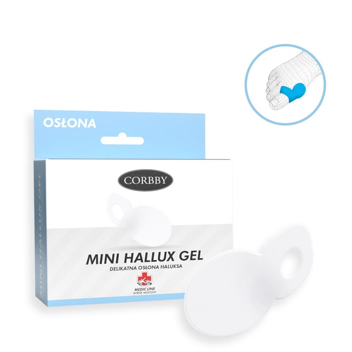 Suport ortopedic pentru degetul mare, Corbby, Mini Hallux Gel, gel polimeric, alb, marime universala