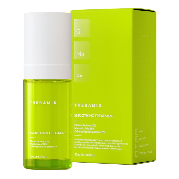 Терапия против стареене Theramid, 30 ml, с AHA/PHA киселини, изглаждане и озаряване, за кожа