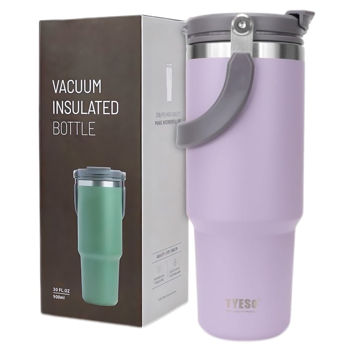 Термос чаша, Tyeso, Неръждаема стомана, 887,2 мл, лилаво