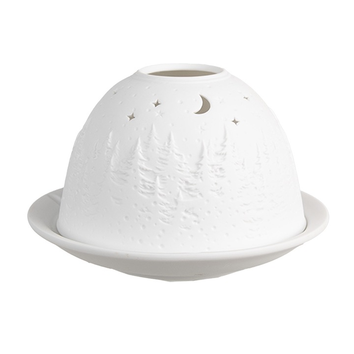 Erdei fehér porcelán gyertya 12x8 cm