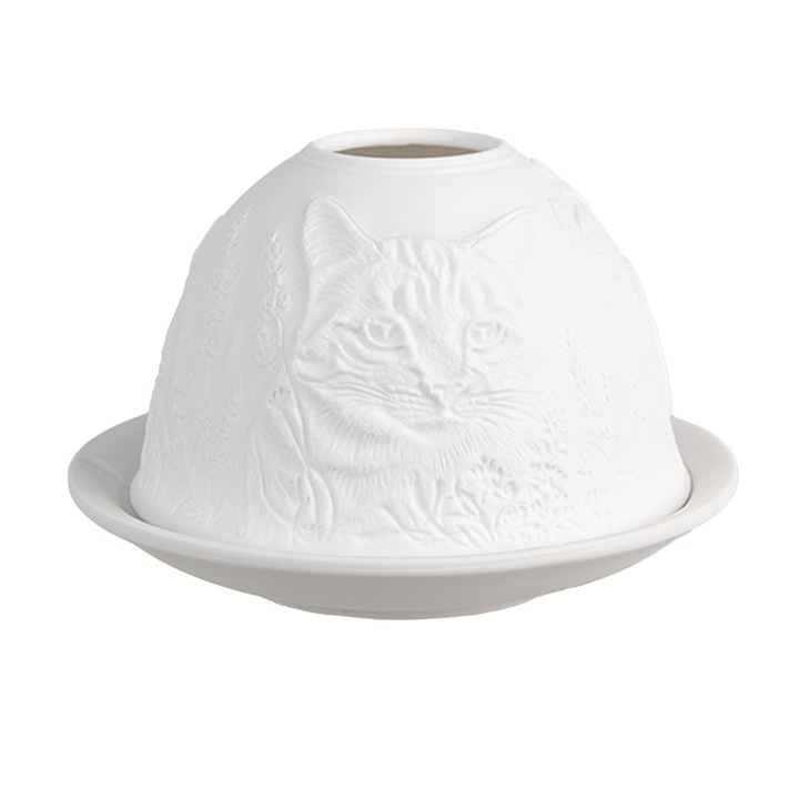 Fehér porcelán gyertya Cat 12x8 cm
